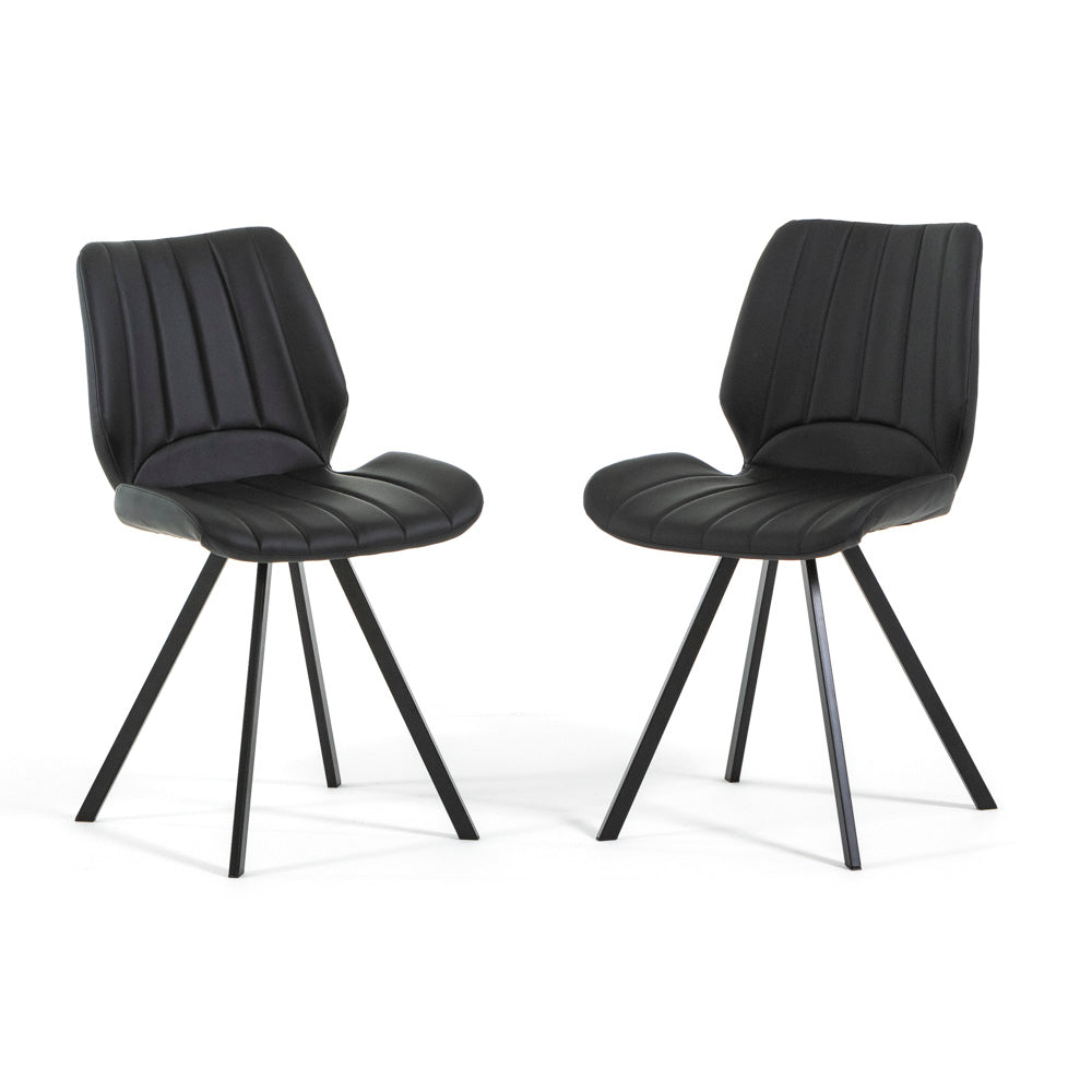 Luana – sedia in ecopelle con cuciture verticali e gambe in metallo, colore antracite