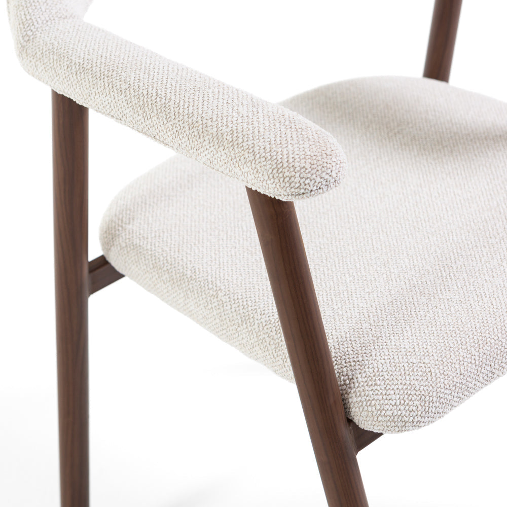 Nives – sedia imbottita in tessuto con metallo effetto legno