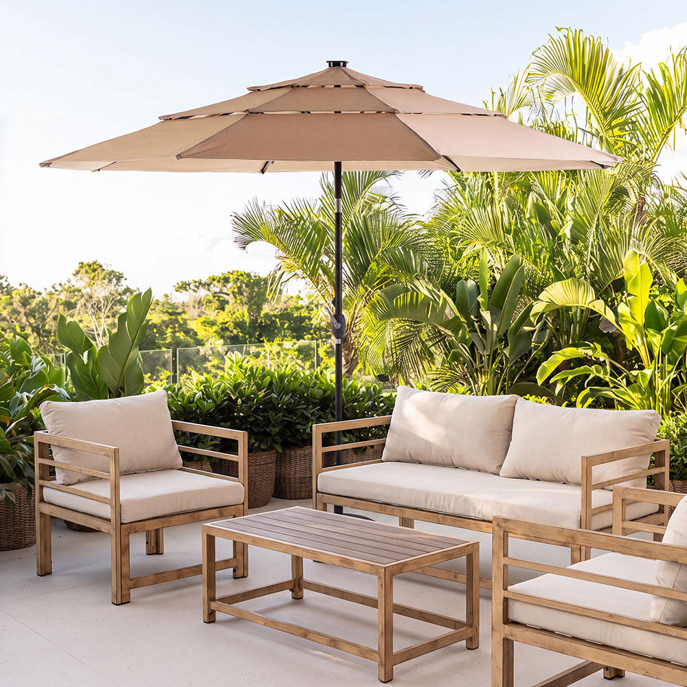 Cortina – set da giardino in metallo effetto legno anticato