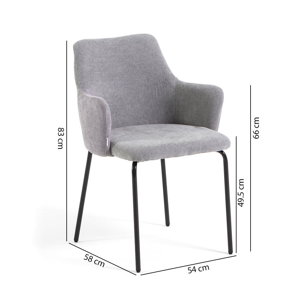 Rachele – Poltroncina in tessuto con gambe in metallo