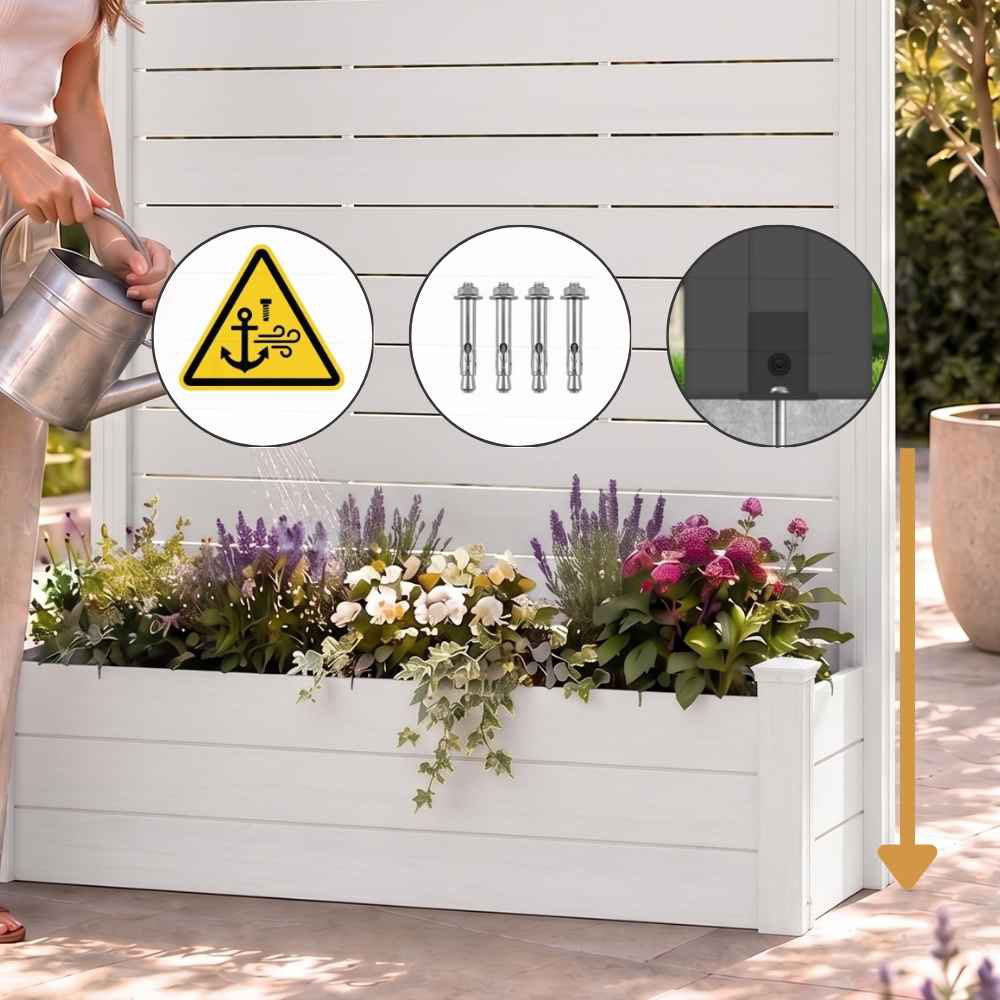 Separè da esterno con fioriera in WPC effetto legno